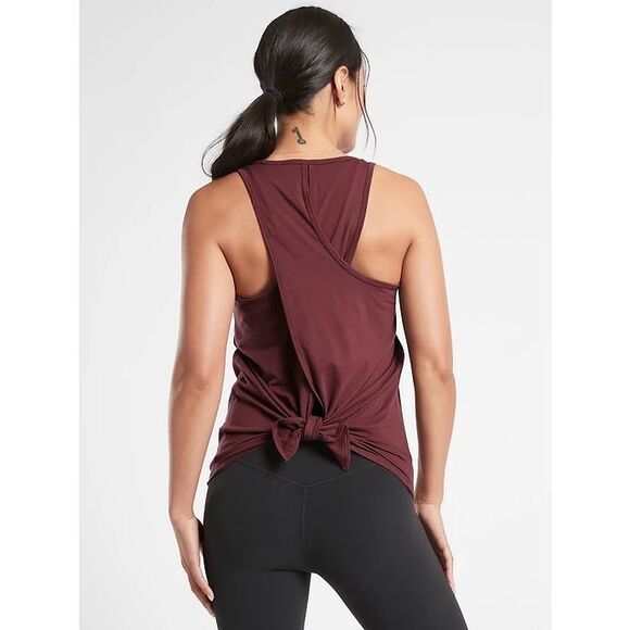 ATHLETA Women’s Burgundy Sleeveless Essence Texture Tie Back Tank Top Size XS - Picture 2 of 7